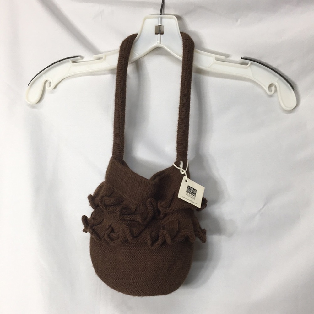 A Thousand Villages Women’s Brown Alpaca Bag With Ruffles NEW with Tags